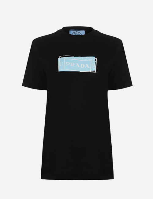 프라다 스탬프 로고 코튼 티셔츠(블랙&amp;블루)