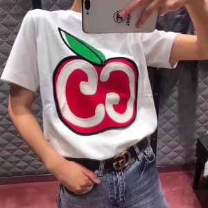 구찌 GG 애플 프린트 티셔츠(화이트/핑크/여성용)