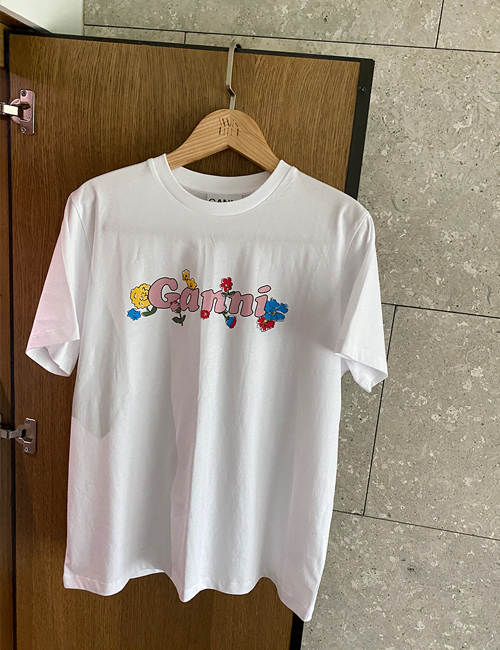 M/바로배송*가니 로고 플라워 프린트 티셔츠(화이트)